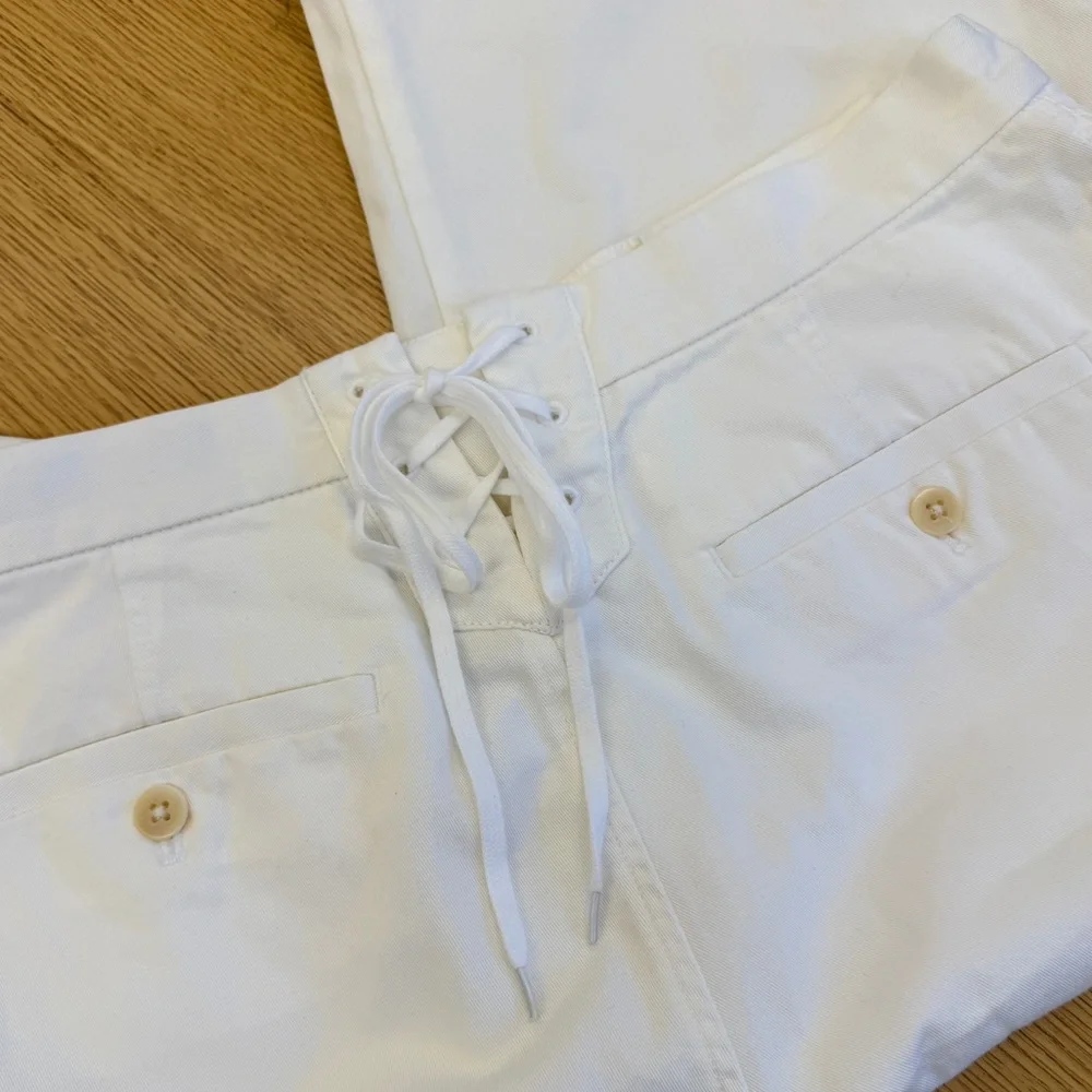 J. Crew 100% Cotton Cropped Sailor Chino Pants Button front & Tie back Size 10